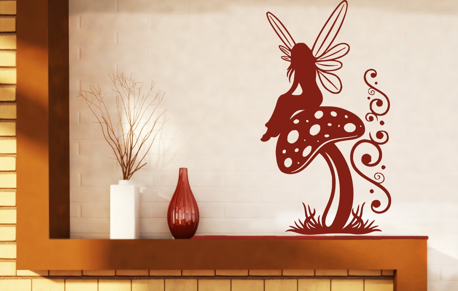 Wall Stickers Charming Little Fairy Fly Agaric Grass Vinyl Decal (n319