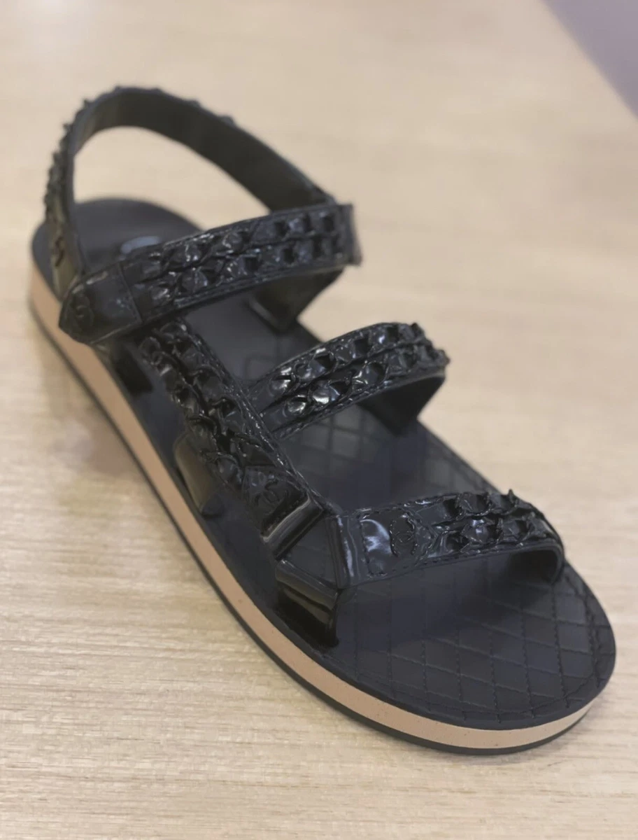 Chanel Dad Chain on Chain Black Flat Sandals CC logo