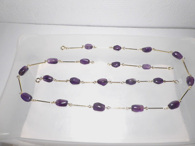 70/80er J. AM vergoldet Collier + Armband Amethyst ''Oliven'' dazwischen Stäbe 44g