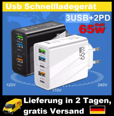 USB 5 Port Schnell Ladegerät  für iPhone, Samsung, Xiaomi Huwai