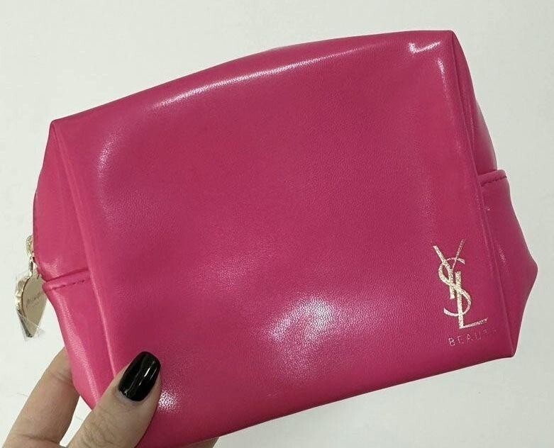 YSL Yves Saint Laurent Novelty Pouch Pink Enamel Heart Team free shipping