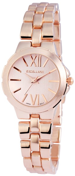 Damenuhr Armbanduhr Edelstahl Rosegoldfarben Quartzwerk Excellanc Analog Uhr-image