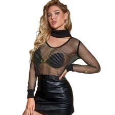 Top In Rete Trasparente Con Scollatura A V In Strass Lucidi Per Donne