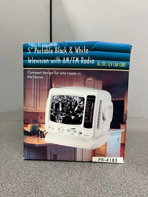5" Antique Portable Black and White Television with AM/FM Radio AC/DC PK-4183 - Image 1 of 4