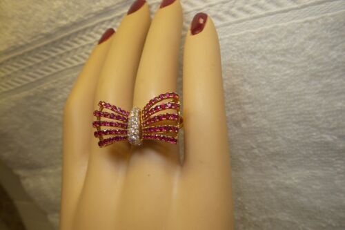 Bow Motif Solid 18kt Rose Gold Fine Rubies and Di… - image 1
