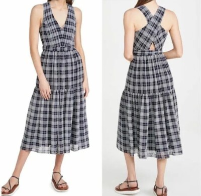 Club Monaco Women' s Blue Plaid Cross Back Midi Dress Size: 00 NWT | eBay