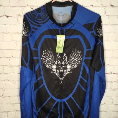 NWT Cycling Unisex Blue/Black Full Zip Long Sleeve Cycling Jersey Shirt Size XXL