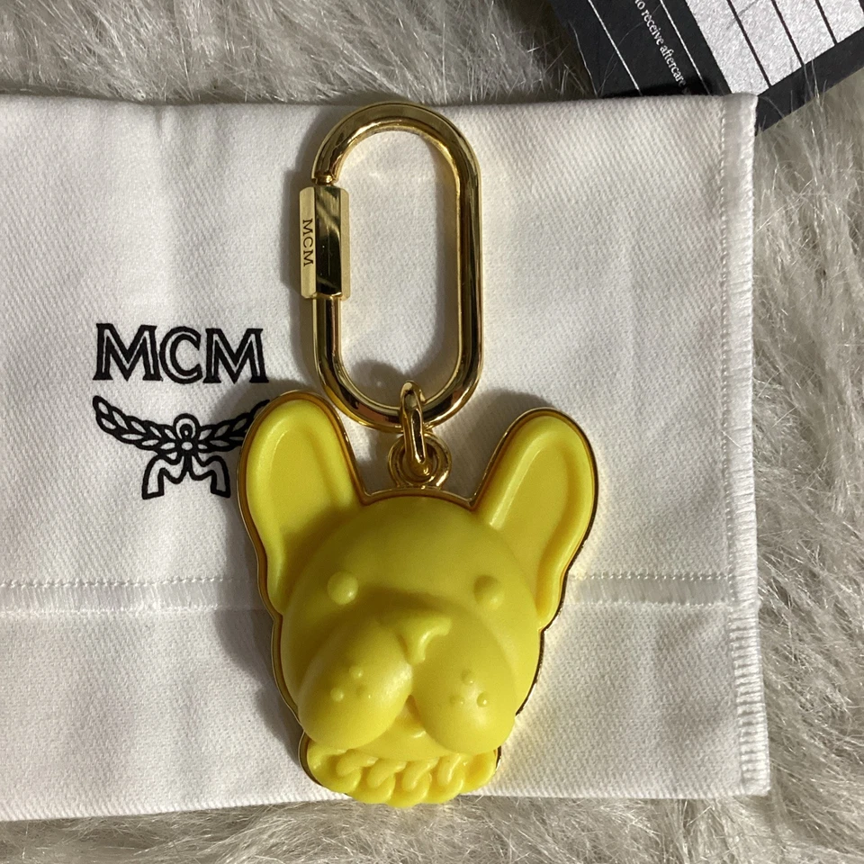 MCM Frenchie Bull Dog Face Keychain Bag Charm Yellow /Gold Dust Bag & Box 40 - Image 3 of 4