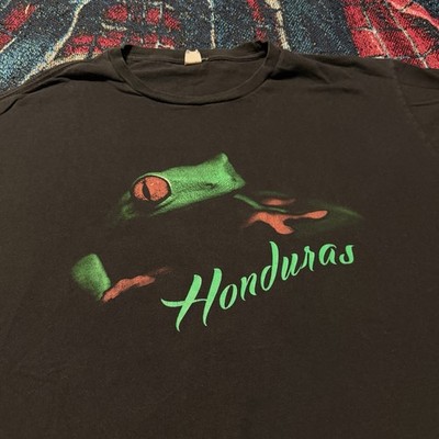 Vintage Y2K Tree Frog Black Honduras Shirt Green Black Men 2XL Nature Rainforest