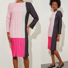 Ming Wang XXS Colorblock Pleated Long Sleeve Knee Length Dress Crepe Stretch