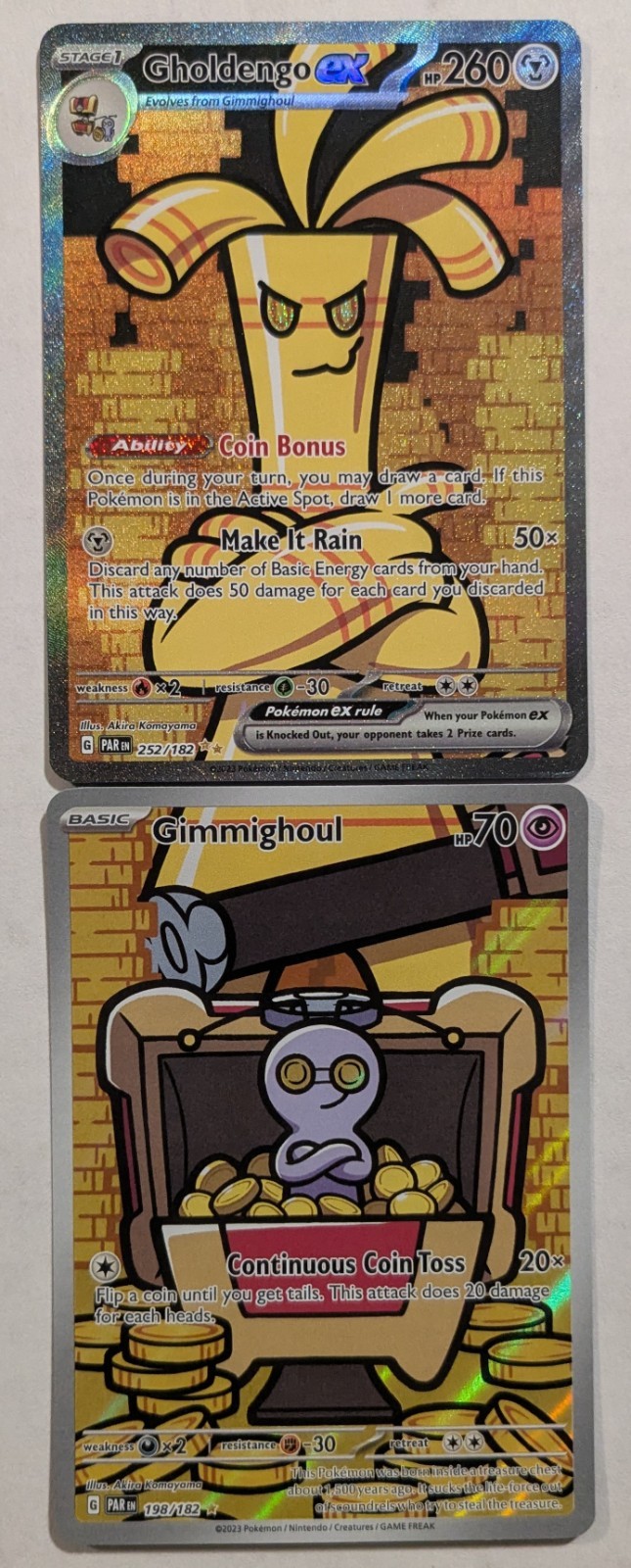 Gholdengo EX 252/182 and Gimmighoul 198/182 Sv04: Paradox Rift Holo Nm Pokemon