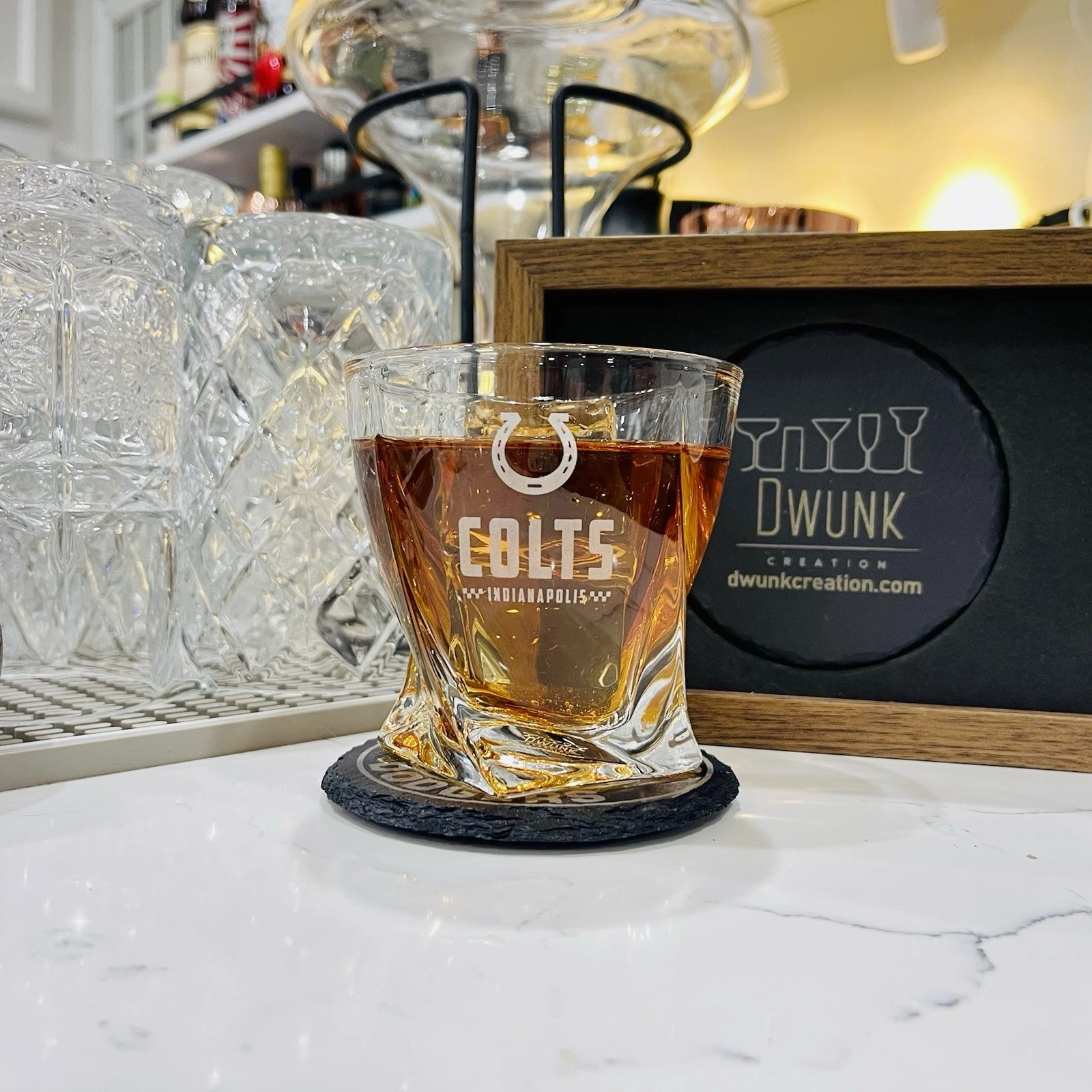 Engraved Indianapolis Colts Whiskey Glass - Twisted Whiskey Glasses