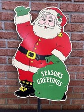 Vtg Christmas Santa Claus Season's Greetings Vintage Yard Sign Heavy Plastic 27"