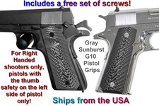 Full Size 1911 G10 Pistol Grips With Screw Set. Gray Sunburst. Not Ambidextrous.