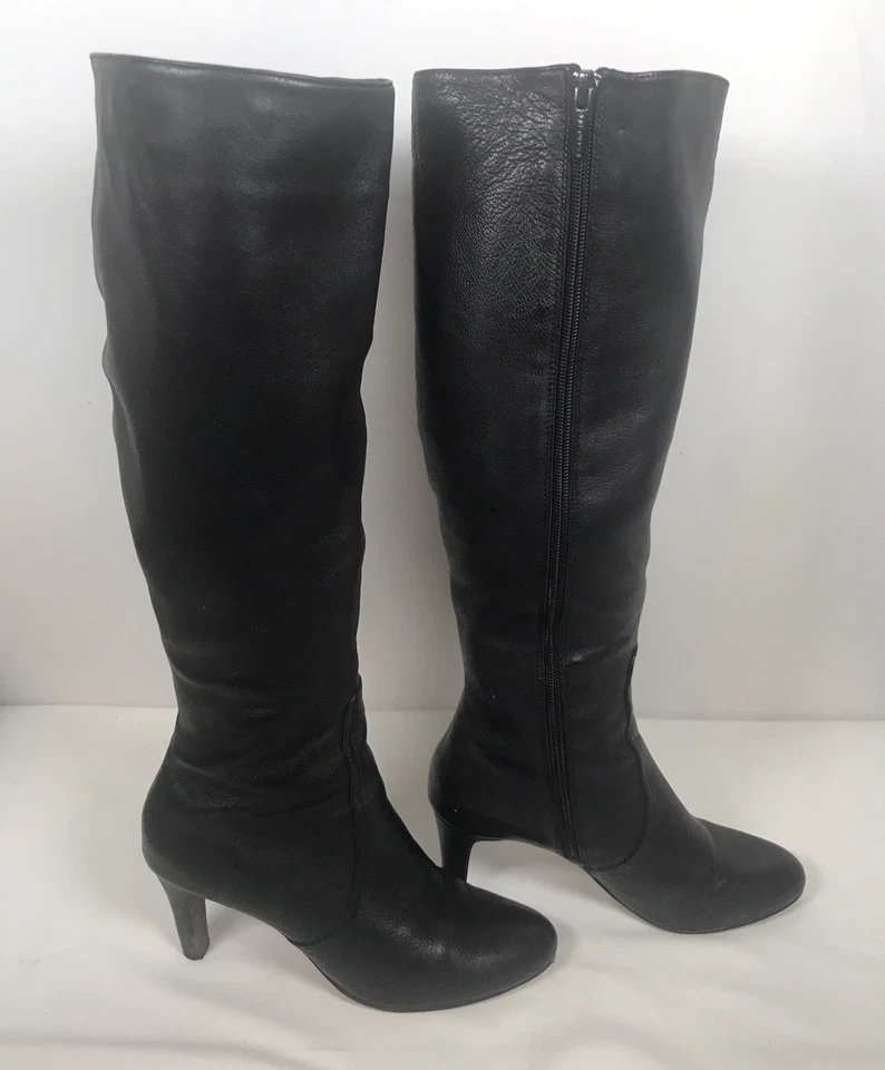 Elie Tahari Mujer Cuero Negro Hasta la Rodilla Puntera Almendra Bota Estilo KRR1K201 Talla 7 Foto 2 de 4