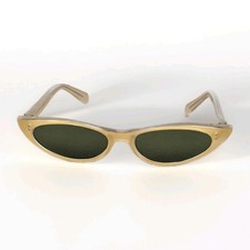 Vintage 60s Gold Slim Cat Eye Sunglasses MOD Retro Made in France RARE