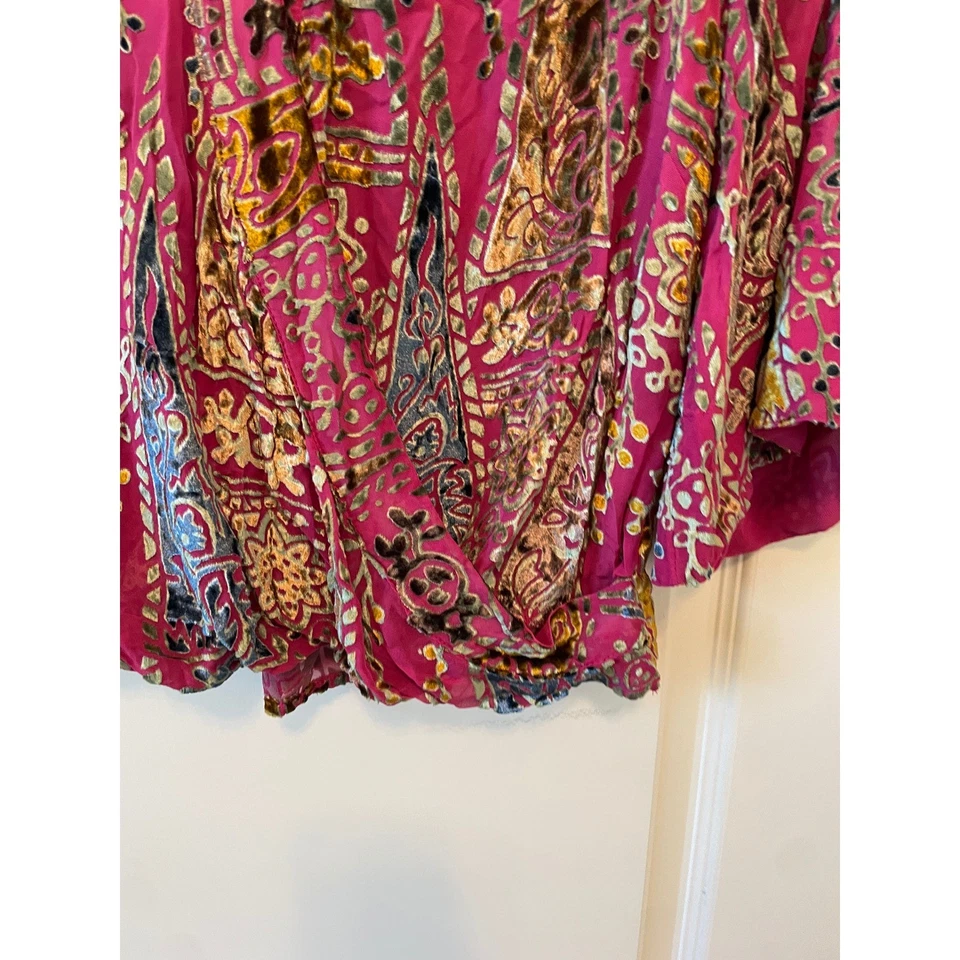 Floreat Anthropologie Talla S Japonica Mezcla de Seda Terciopelo Burnout Top Rosa Multi Foto 4 de 4