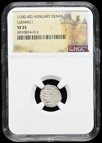 MEDIEVAL HUNGARY. Ludwig I, 1342-1382 AD. Silver Denar. Saracen, NGC VF25