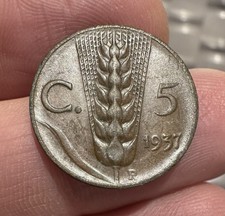 Moneta 5 Centesimi Lire 1937 Vittorio Emanuele III Rara