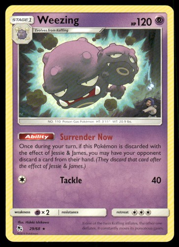 Weezing 29/68 Rare Hidden Fates Pokemon Lightly Played