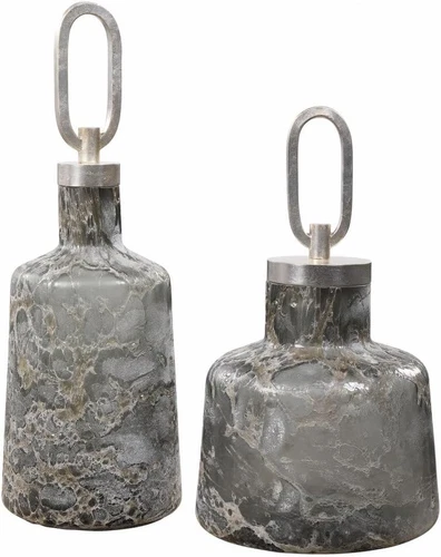 Set of 2 Charcoal Art Glass Bottles - 17.5 Inch, Stylish Home Decor - Picture 5 of 5