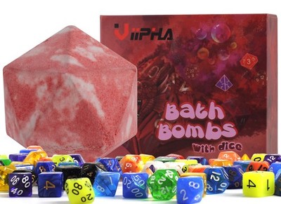 D20 Bath Bomb with Hidden Polyhedral Dice Set, Dragon Blood Scent