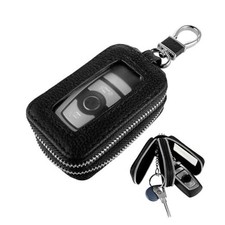 Genuine Leather Car Key Fob Case, Car Key Cover Double Layer Key Fob Black