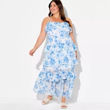 Women's Flounce Tiered Maxi A-Line Dress - Wild Fable White Floral 2X