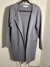 Anrabess Women’s Long Open Front Cardigan Sweater Size XL, Blue Gray Color