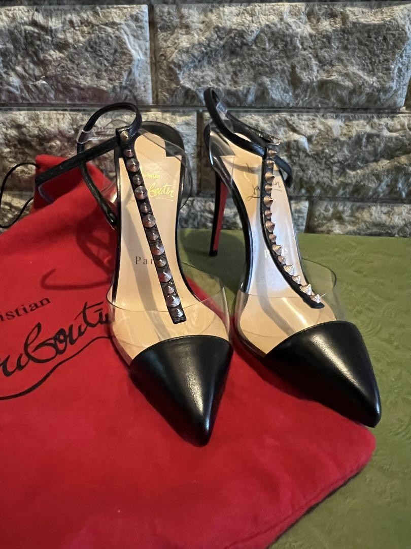 Christian Louboutin Black Clear Strap Heels Size 35 Near Mint Condition