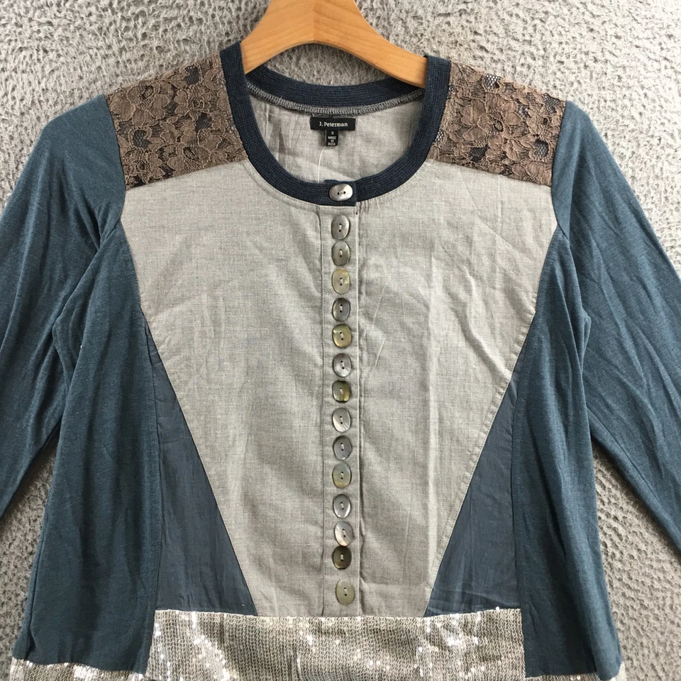 J.Peterman A-Line Dress Womens S Multicolor Lace Long Sleeve Crew Neck Pullover - Image 2 of 4