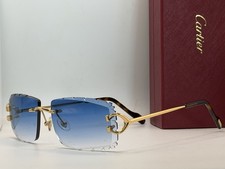 Cartier PICCADILLY Gradient Blue Diamond cut Lens Gold Sunglasses CT0330s