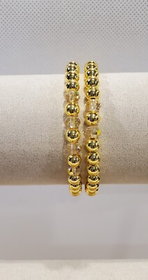 18 Kt Gold Plated Bead Bracelets w/ Aurora Beads. Set Of 2