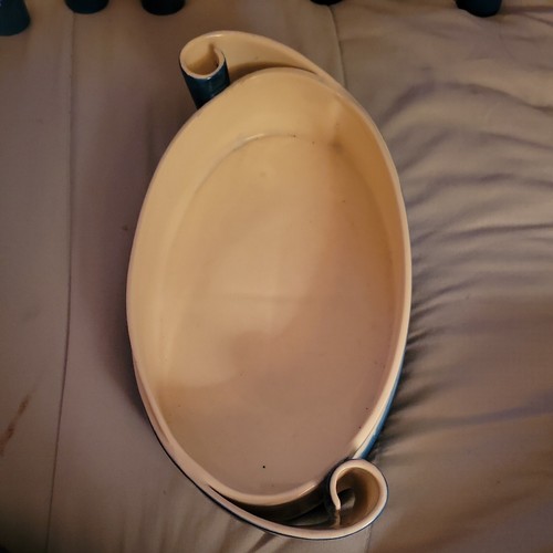 MCM 3 pc Vintage Czechoslovakia 3 x10" bowl candle holders Swirl teal ceramic * - Bild 2 von 11