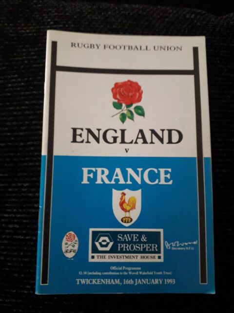 1993 ENGLAND V FRANCE FIVE NATIONS CHAMPIONS INTERNATIONAL RUGBY PROGRAMME VGC