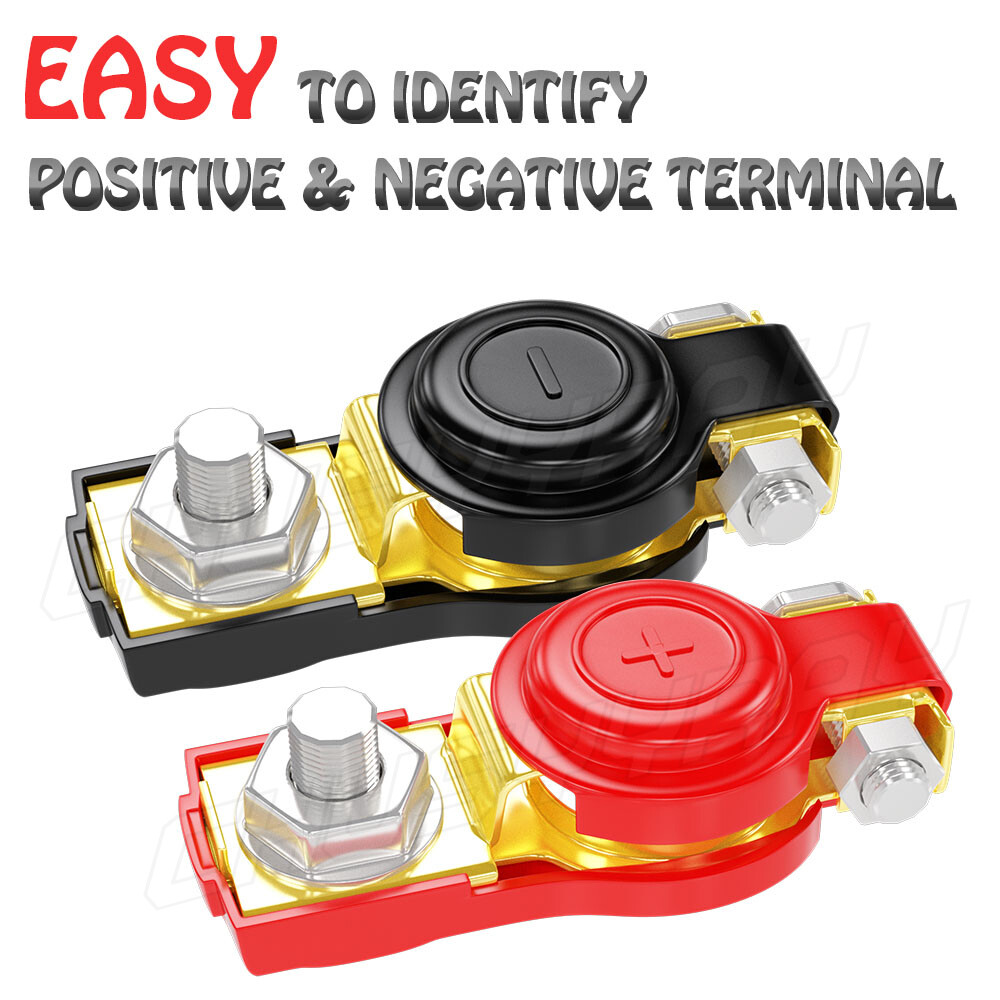 2x Car Battery Terminals – Positive & Negative, Adjustable, Copper + Plastic, 12V-24V
