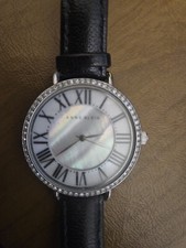 Vintage Anne Klein Watch Leather Band Rhinestone Diamond Crystals Roman Numbers