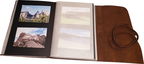 GRAND album photo cuir vintage 4x6 5x7 album pages noires rustique antique - Photo 9 sur 11