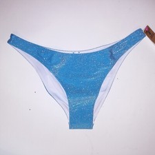 Victoria Secret PINK Swim Bikini Bottom Blue Silver Glitter Shimmer Brazilian