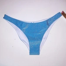 Victoria Secret PINK Swim Bikini Bottom Blue Silver Glitter Shimmer Brazilian