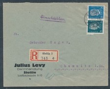 DR 415,416,R-Brief Julius Levy,Darmhandlung Stettin-Gebr.Unger Chemnitz 1929