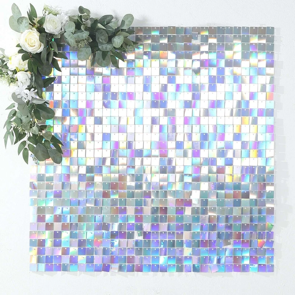 24 IRIDEDESCENT BLUE Square Sequin Shimmer Wall Photo Backdrop PANELS Party - Image 2 of 4
