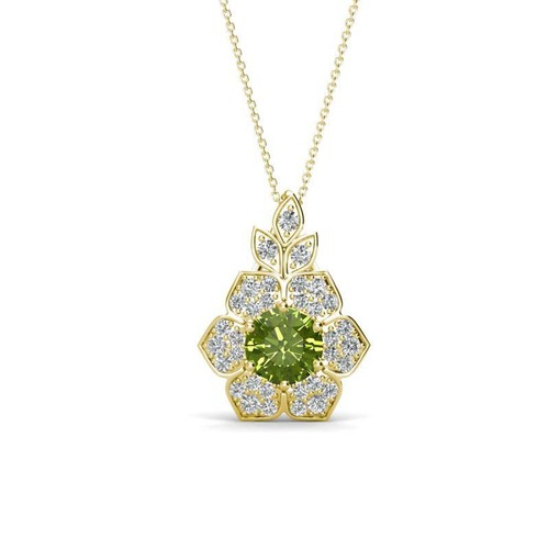 Peridot & Diamond Floral Halo Pendant Necklace 5/8 ctw 14K Gold JP:266067 - Picture 7 of 16