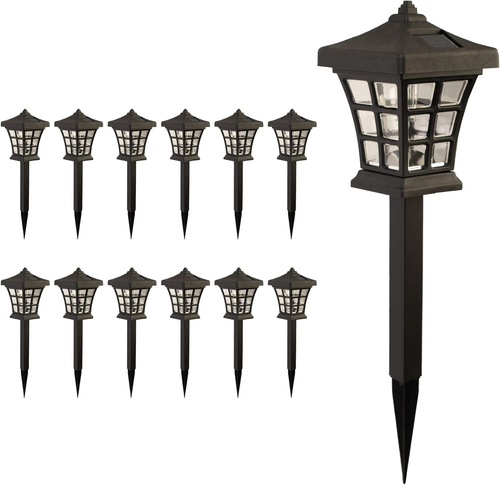Solar Powered Pathway Lights (12 Pack) - Pagoda Outdoor LED Lights, Waterproof f