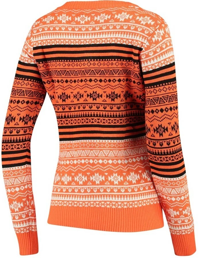 San Francisco Giants Women's Big Logo Aztec V-Neck Orange Sweater - Image 3 of 3