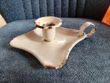 ANCIEN BOUGEOIR ÉMAILLÉ CARRÉ AMBIANCE BOUGIE RÉTRO 