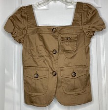 Woman MARC BY MARC JACOBS Khaki Tan Button S/s Military Jacket Top Sz 8 EUC
