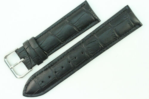 Bracelet de montre cuir cuir de veau 22 mm noir longueur : M qualité supérieure - Photo 1/4