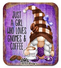 Gnome Coffee Magnet Just a Girl Who Loves  4" wide handmade gift metal tin 
