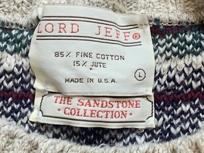 トップス LORD JEFF Fine Cotton/Jute Sweater L Vintage Lord Jeff Mens Vintage Sweater Sandstone Collection